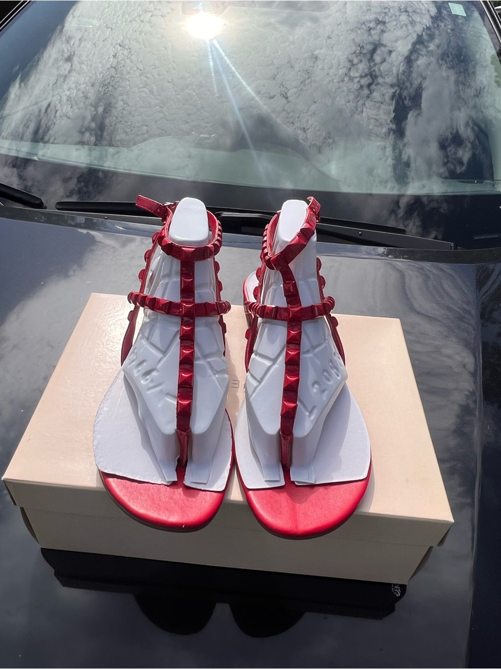BCBGeneration Red T-Strap Gladiator Sandals
